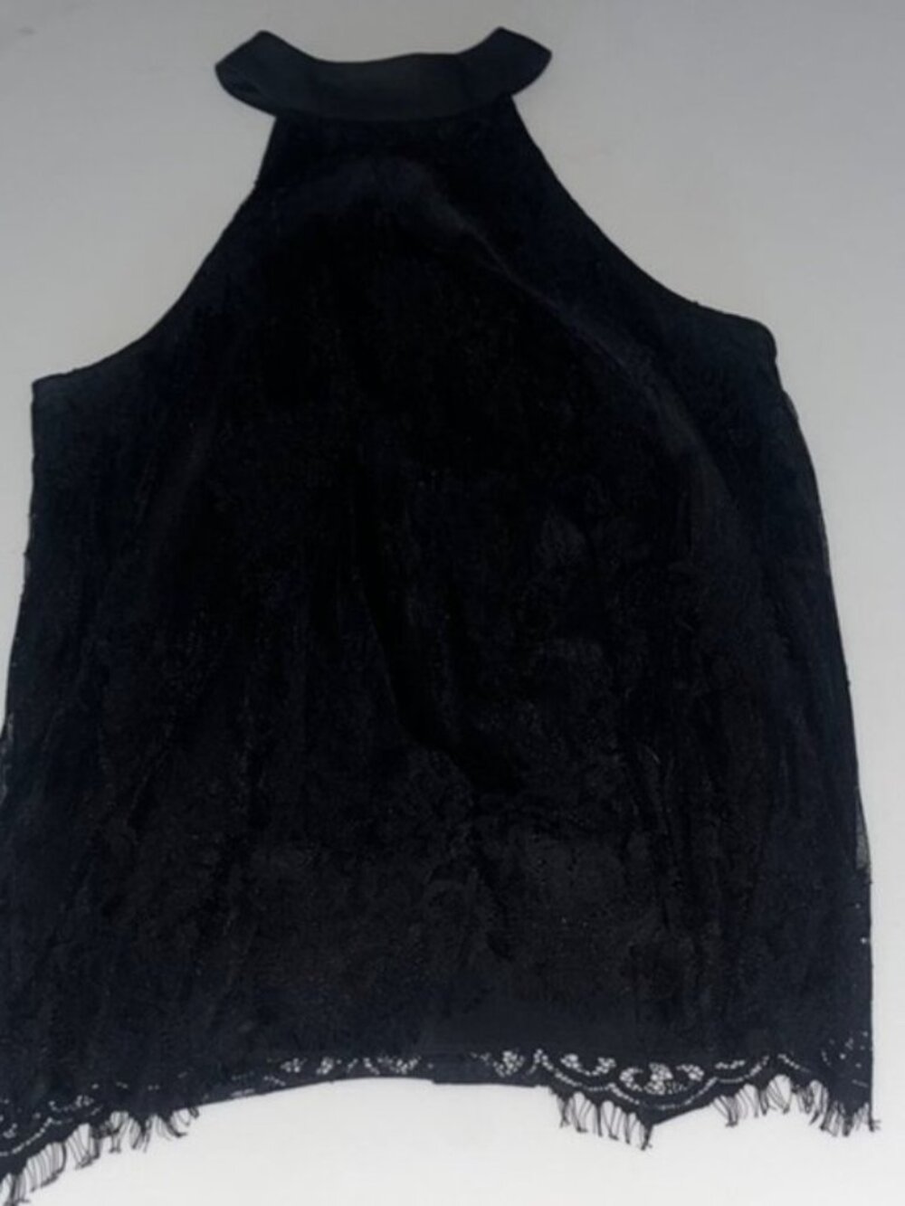 Parker Black Floral Lace Halter Top Detachable Bow Scalloped Hem Small - Picture 5 of 10